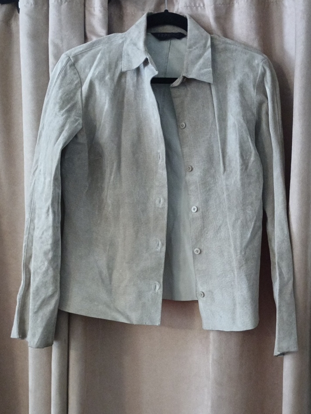 Express Light Gray Suede Button-Front Jacket